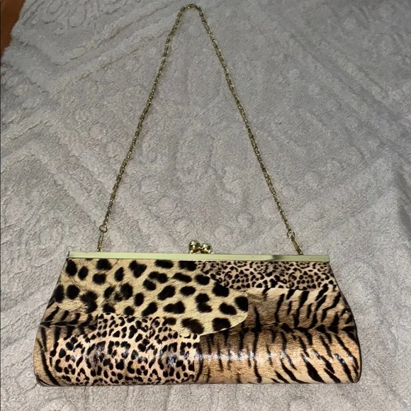 Brown and Gold Clutch with Chain Strap