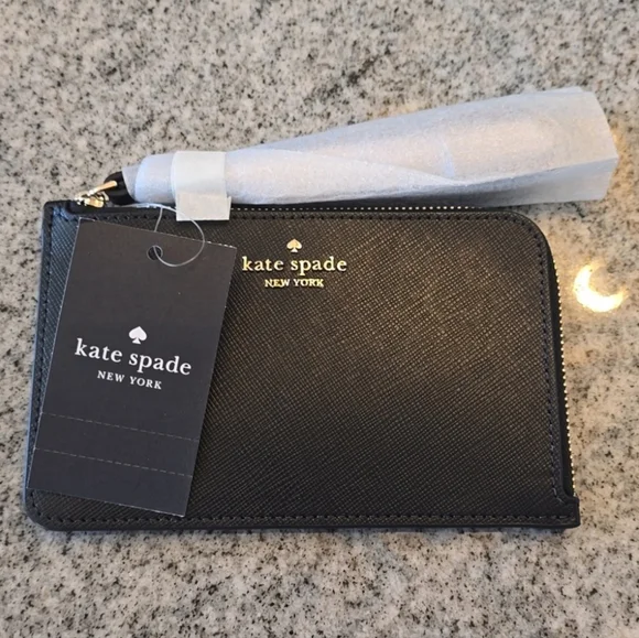 Kate Spade Small L-zip Wristlet in Black Saffiano Leather
