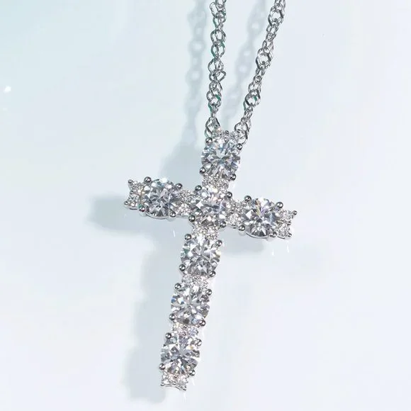 Certified 2.1 ct. t.w. Moissanite Diamond Holy Cross Necklace NEW