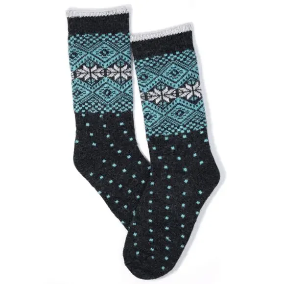 B.Ella Wool Cashmere Blend Crew Socks Fair Isle INGRID Snowflake Gray 7-9.5 M