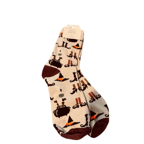 Women's Unbranded Halloween Crew Socks One Size Beige Brown