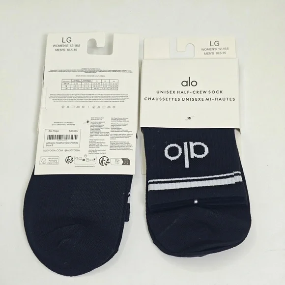 ALO Yoga Black Half-Crew Socks with White Logo and Stripes