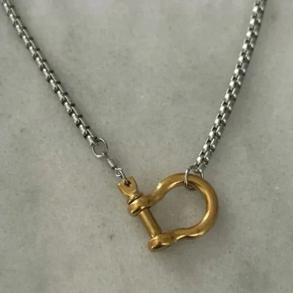 COPY - Gold Chain Two Tone Silver Horse Bit Shackle Necklace