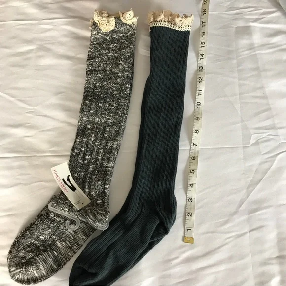 Two pairs Socks Teal Boot Socks and Black Marble w/Crochet‎ Tops NWT