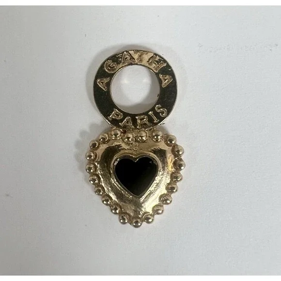 Heart shaped‎ Pendant VTG French Designer Agatha Paris Gold Tone & Black Enamel