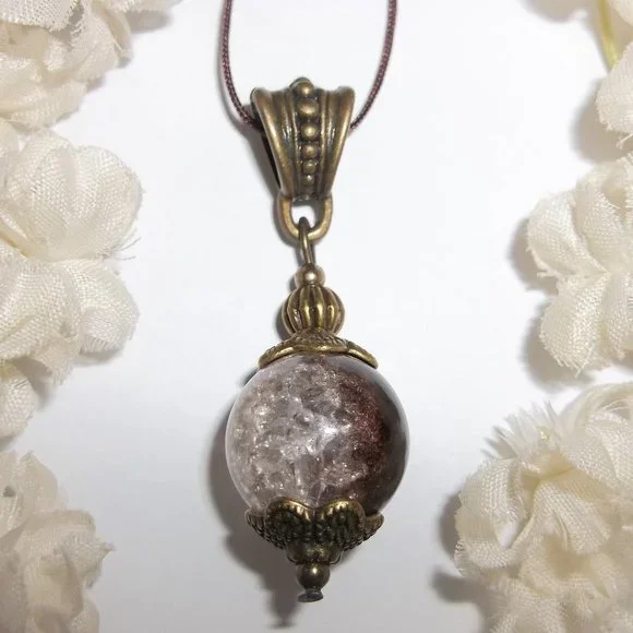 Brown Clear & Bronze Necklace Pendant Ombre Style Jewelry Beaded Handmade A127