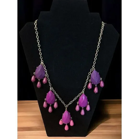 Fashion Jewelry Purple Necklace Goldtone Metal 27”