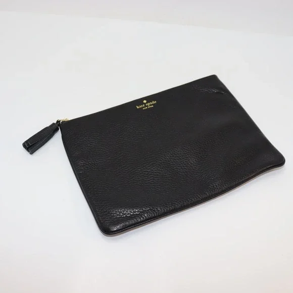 Kate Spade Pouch Small Black Womens Leather Tassel Clutch