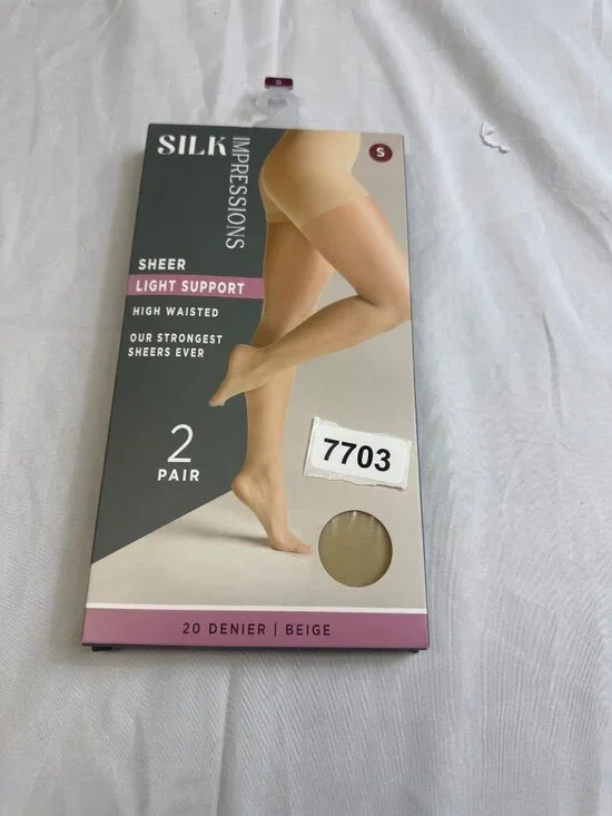 silk impressions sheer light support high waisted [20]denier beige small new