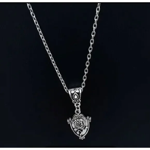 Small 2D Rose Shield Pendant on 16