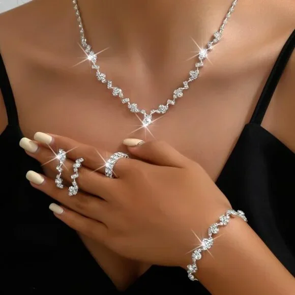 Silver Zirconia Necklace, Bracelet & Ring Set