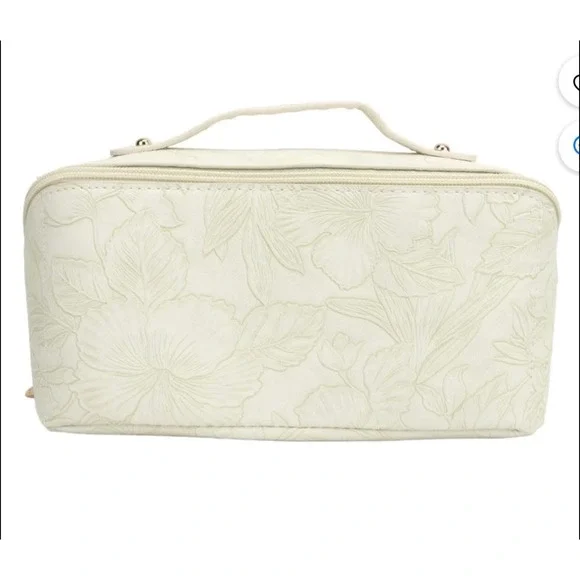Elegant Floral Embossed‎ Cosmetic Bag Makeup Organizer Travel Toiletry Bag NWT