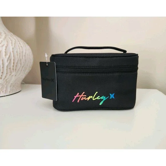 Hurley Women's Cosmetic Toiletry Travel Bag MakeUp‎ Bag Black Zip Closure
