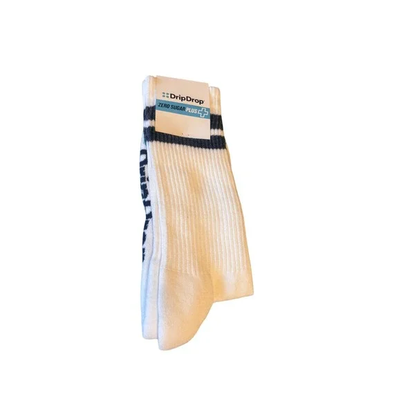 DripDrop Womens Crew Socks OS White Navy Blue Striped Mercerized Cotton Athletic