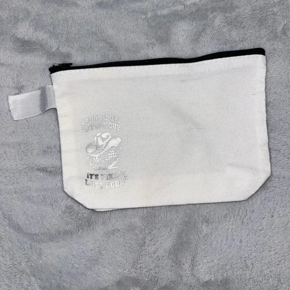 Western Saddle Up Buttercup Nikki's‎ Last Rodeo Canvas Makeup Bag Pouch White