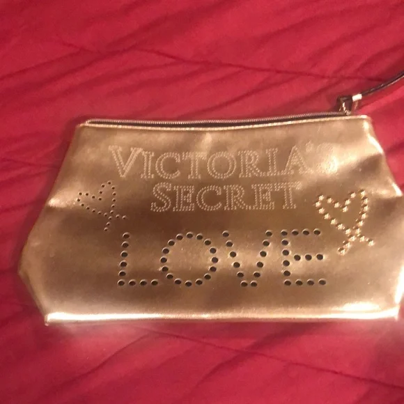 Victoria’s Secret- LOVE - Beautiful Gold Bag - Zip Top - 10L x 3 W x 7.5H