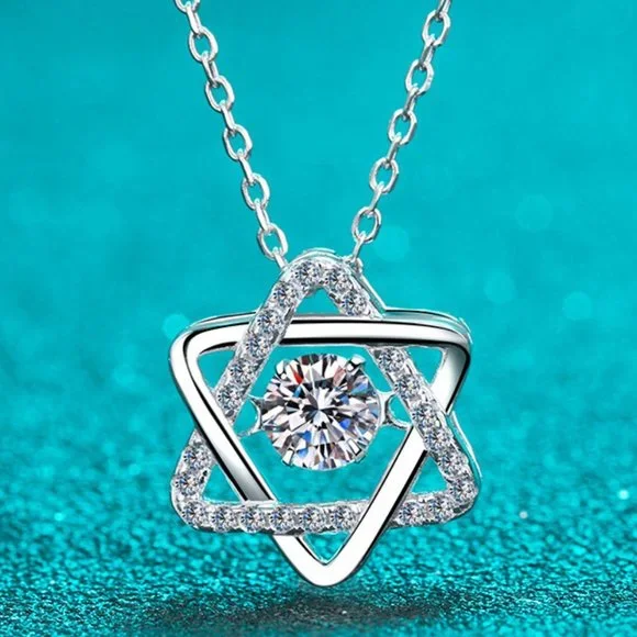Certified 1/2ct. t.w. Diamond Moissanite Dancing Star Necklace NEW