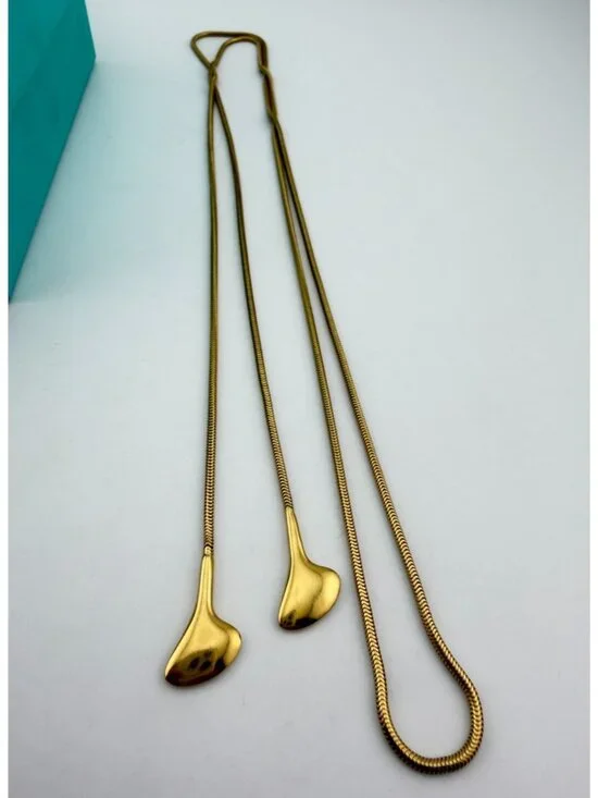 Tiffany & Co. 18k Ginkgo Leaf Tie Necklace Omega Chain 35in 21g Vintage Gold