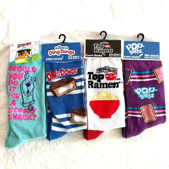 NWT Scooby-Doo Hostess Ding Dongs Blue Novelty Crew Socks SZ 5-11 W 6-12 M 4 PK