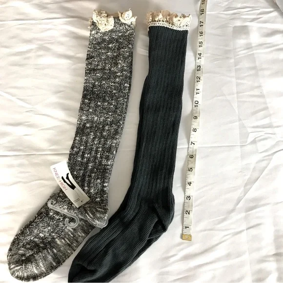 Two Boot socks Crochet Lace NWT Black Marble and‎ Pre-Owned Teal Crochet OS