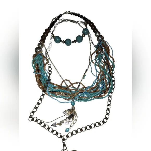 Turquoise & Silver Necklace Bundle Custom Boho Layering BEADS Hippie Coastal