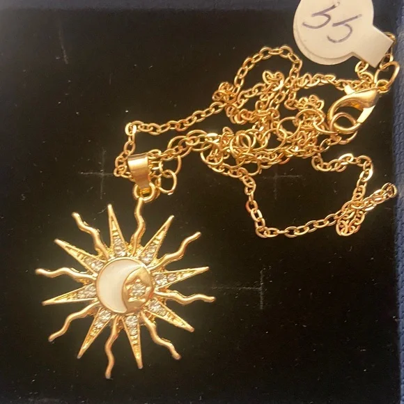 Gold Sun and Moon Stainless Steel Pendant Necklace