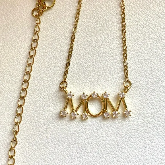 Gold 'MOM' Cubic Zirconia Pendant Necklace