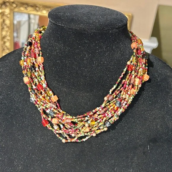Multicolor Glass Seed Bead Necklace