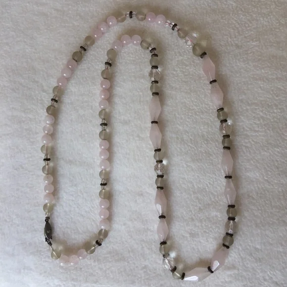 Vintage Necklace, glass beads, long style in multicolor pink gray tones