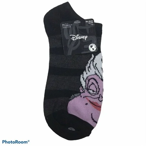 Disney Ursula Women’s Grey Shoe Size 4-10 No Show Socks New