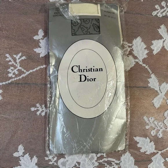 Vintage‎ Christian Dior Paisley Texture Knee High Sandalfoot Stockings 8.5-11