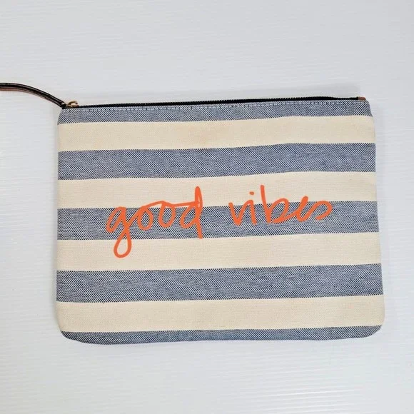 Stella & Dot Travel Makeup Bag Good Vibes Stripe Zippered Pouch Stella and Dot