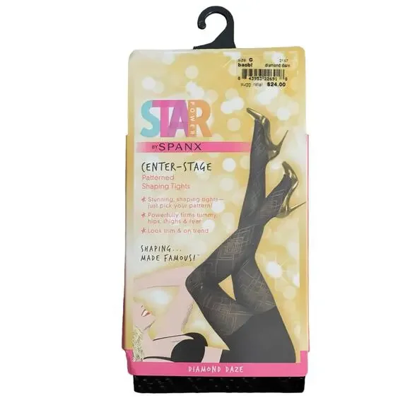Star Power by SPANX Center-Stage Shaping Tights Black Diamond Daze Size C NEW