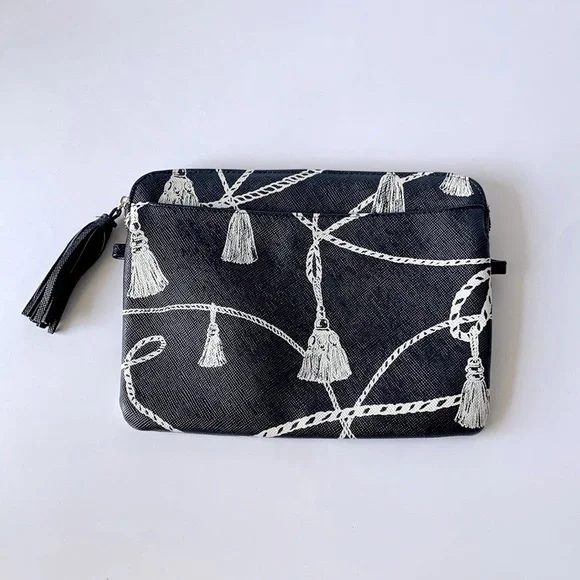 CHICO’S Navy Blue Textured Tassel Travel Makeup Bag