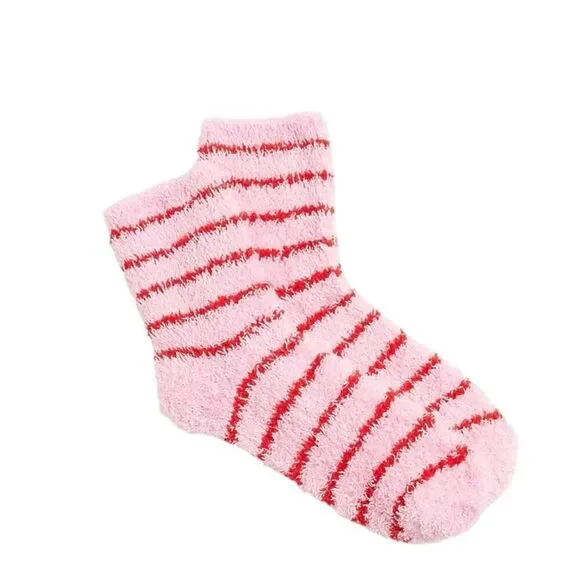 J. Crew in Resort Pink and Red Striped Cozy Boot Fuzzy Socks, New with Tags