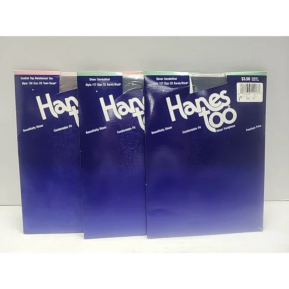 Hanes Too! Lot Of 3 Pantyhose Classic Taupe/barely Black Size CD Sandalfoot New