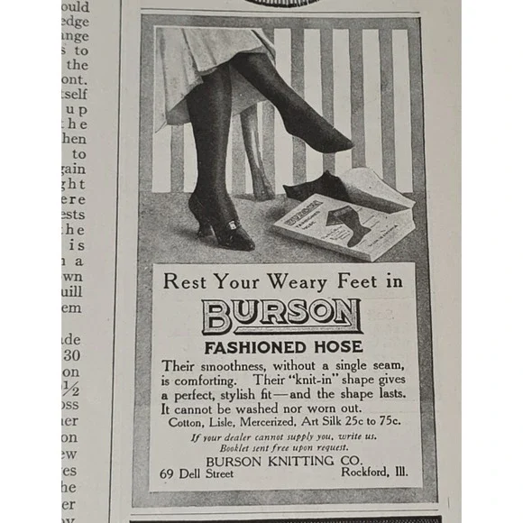1916 Burson Fashioned Hose Stockings Art Silk 25c 75c Vintage Advertising