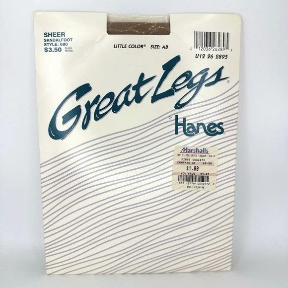 VTG 1994 Hanes Great Legs Sheer Sandalfoot Pantyhose Little Color Size AB NIP‎