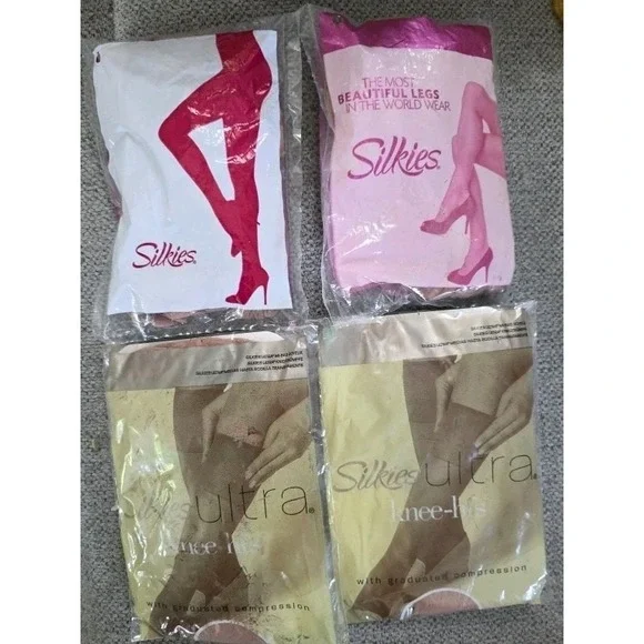 Silkies NEW Lot 4 Nude Natural Classic Ultra Knee Hi's Queen Mixed Lot‎ Of 4
