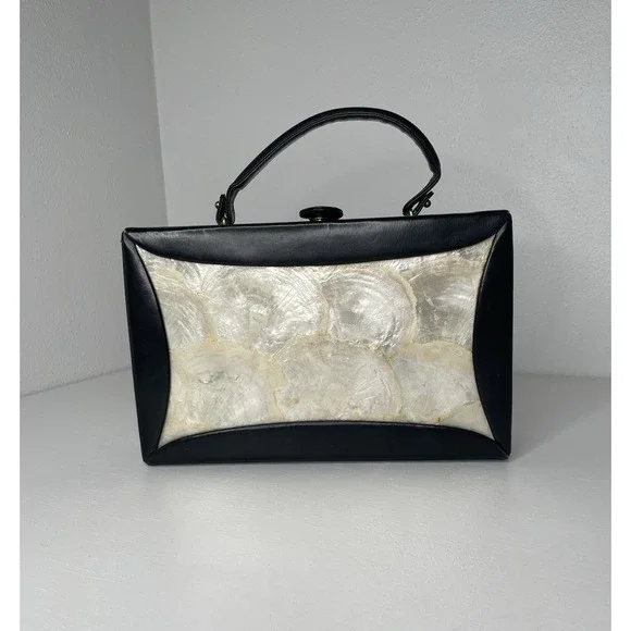 Vintage Berger Bags bb Shell And Black Leather Briefcase Style Purse Handbag