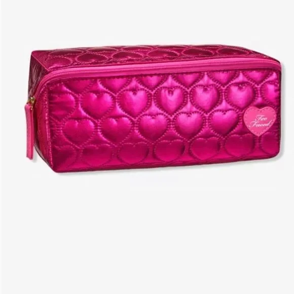 Too Faced Pink Heart Quilted Metallic Makeup Bag