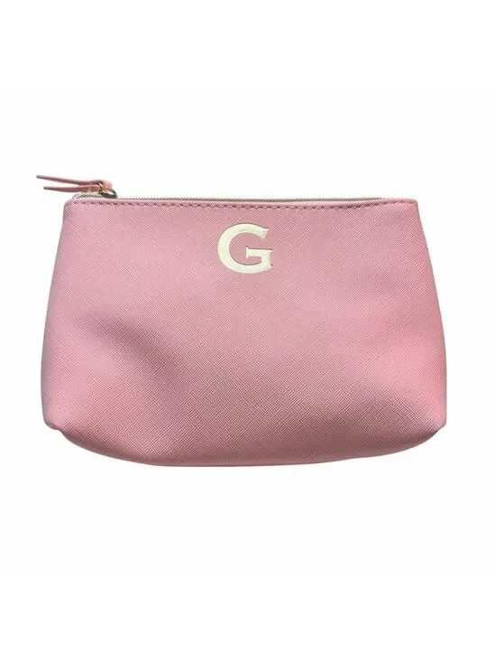 Kirkland’s Pink Cosmetic Makeup Bag Gold G Monogram Zipper Pouch NWOT