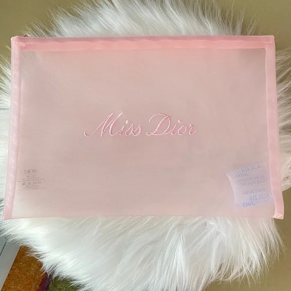 Dior Miss Dior pink mesh makeup pouch new / 11”x 8”