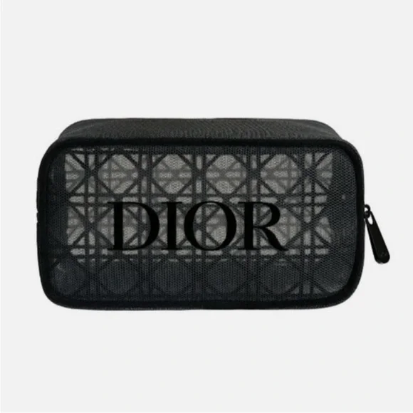 Dior Trousse Black Mesh cosmetics pouch new 6.5”L x 3.5” H x 3.25”D