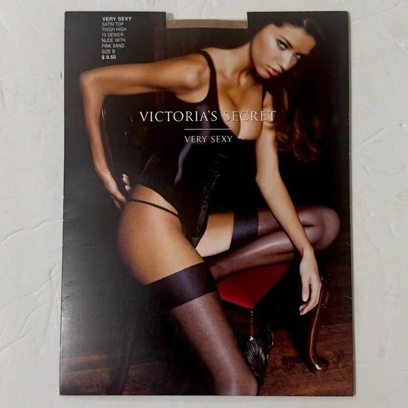VTG Y2K New Victoria's Secret Very Sexy Sz B Satin Top Thigh High Nude Stocking