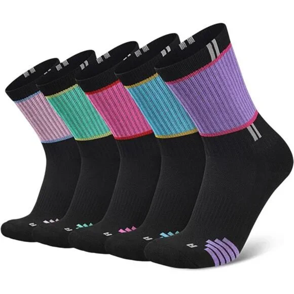 5 Pairs Women's Crew Socks Performance Cushioned Moisture Wicking Socks