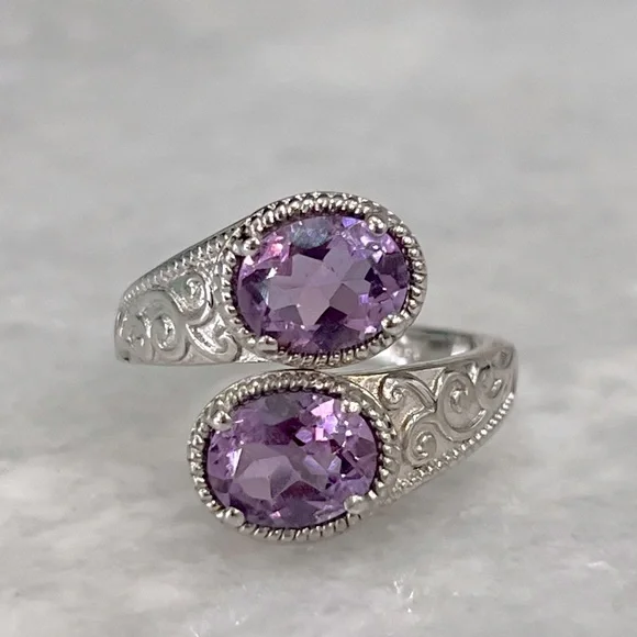 Bolivian Amethyst Silver Bypass Ring Sz 8