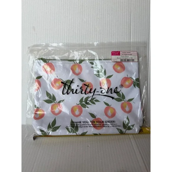 Thirty-One Zipper Pouch Peach Paradise 3045AL190000 Fruit Print Travel Bag NEW
