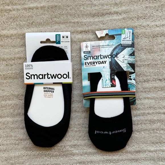 2 Pairs of NWT Smartwool Everyday No Show Socks Black Merino Wool Blend Medium