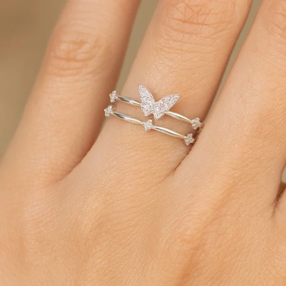 Antian Accessories™ Silver Butterfly Adjustable Ring Size 5-7